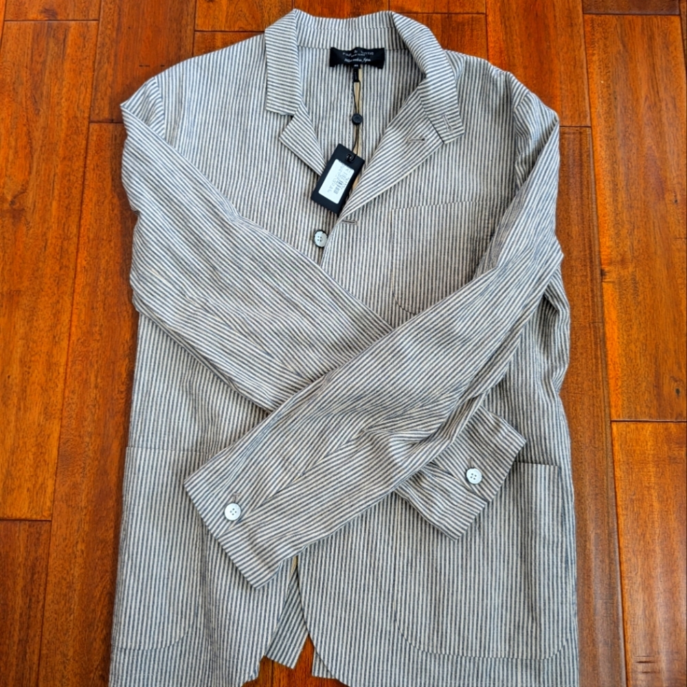 Rag and Bone Seersucker Blazer - 40 - NWT - Medium White Blue Throat tab